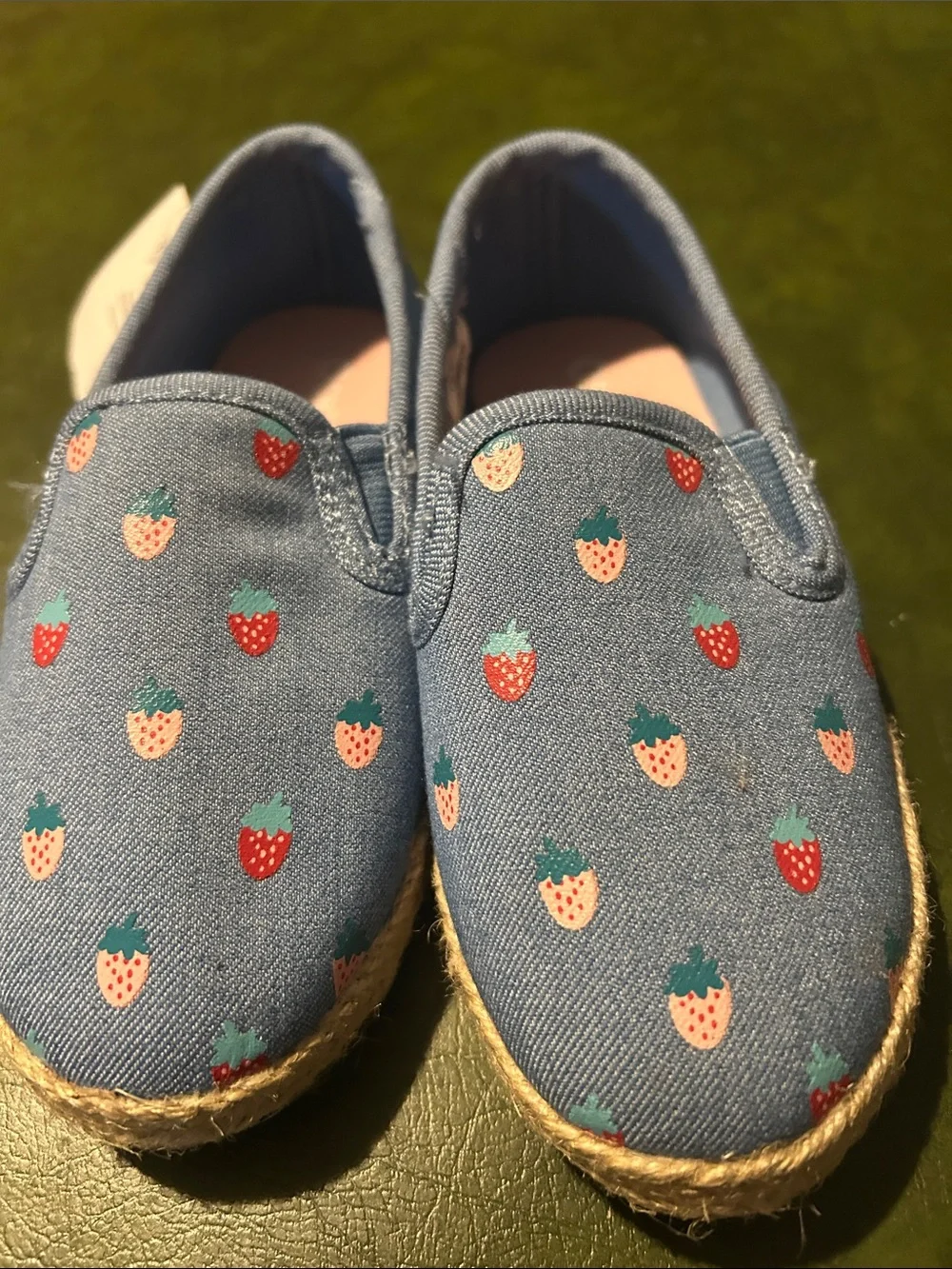 OshKosh B'gosh Blue Canvas Slip-On Sneakers with Strawberry Print